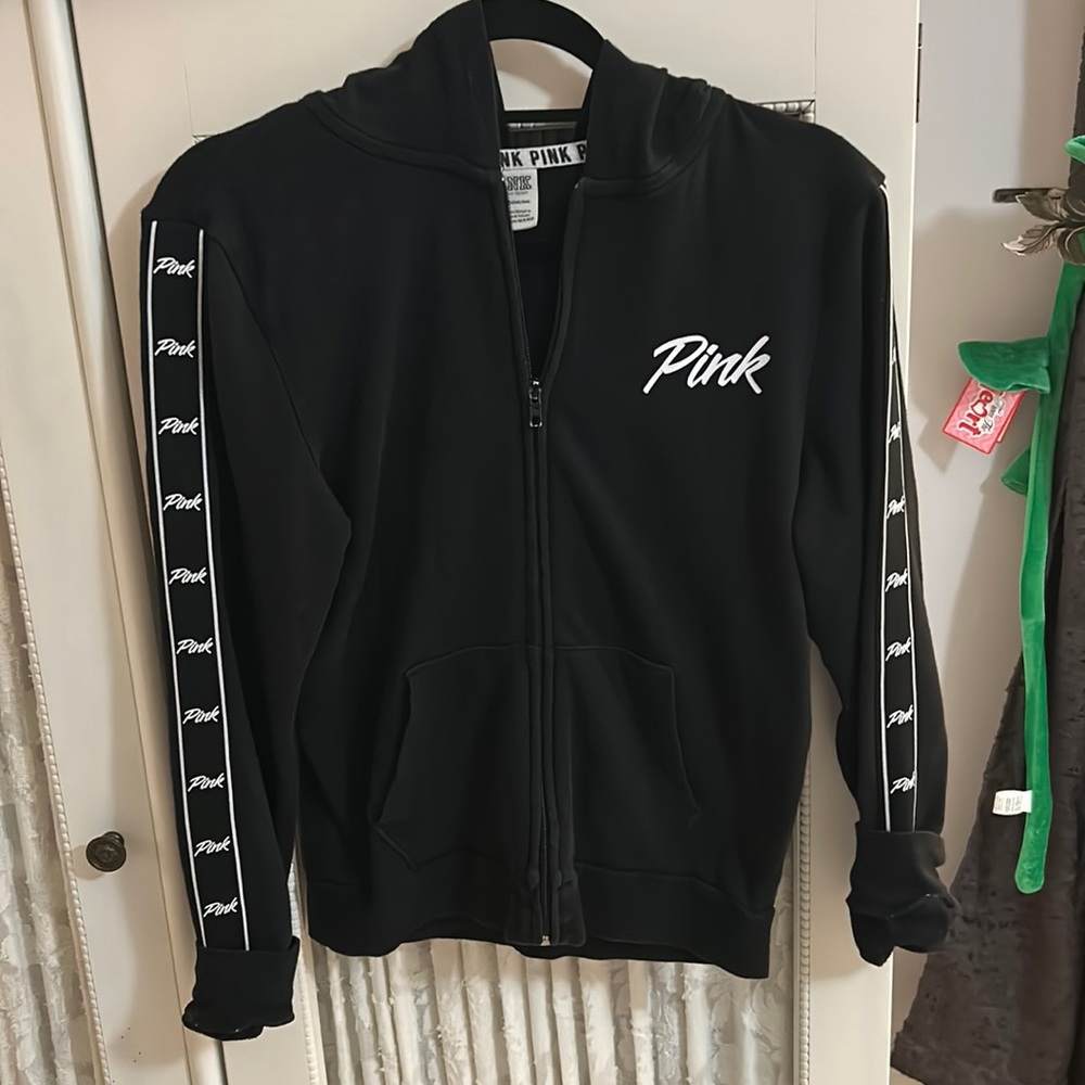 VS Pink black zip- up hoodie size XS